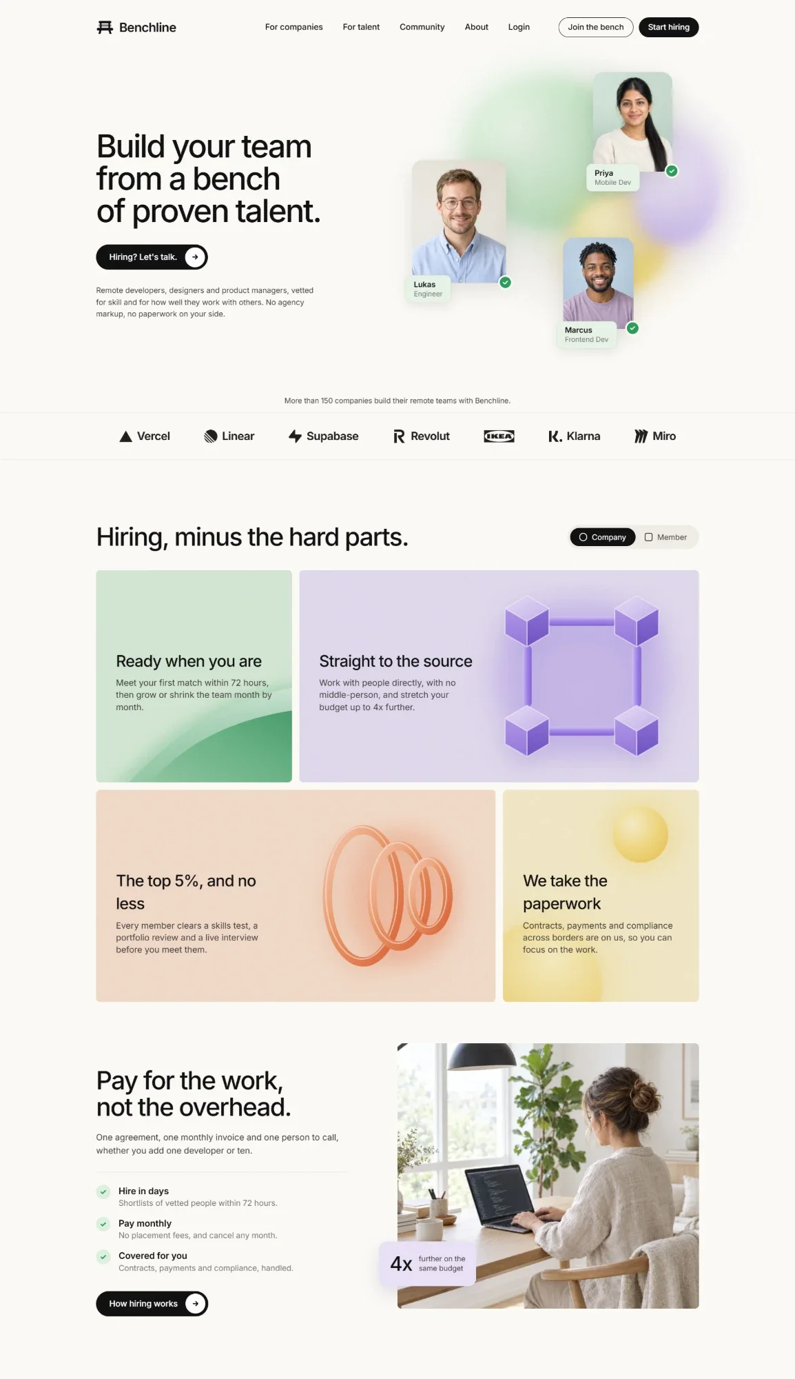 Benchline: A marketplace for pre-vetted remote tech talent.