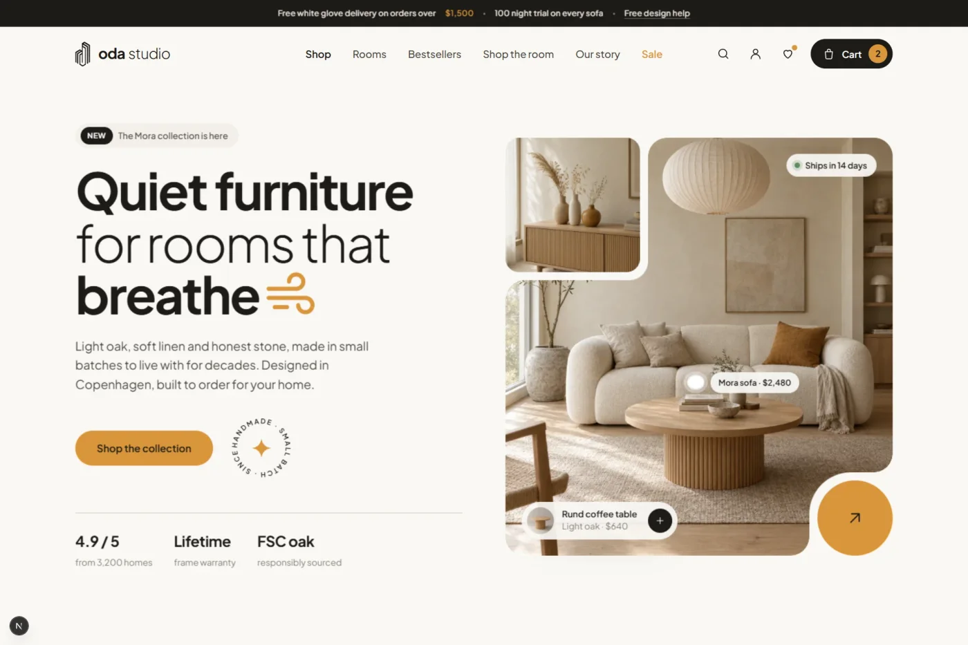 Oda Studio: A furniture shop's online store.